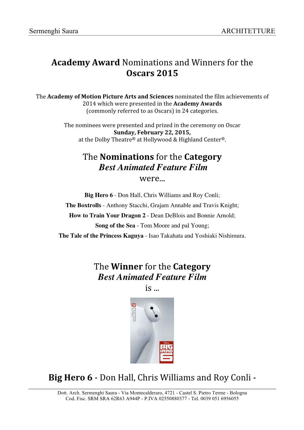 2-Oscar Best Animated Feature Film 2015(Engl)