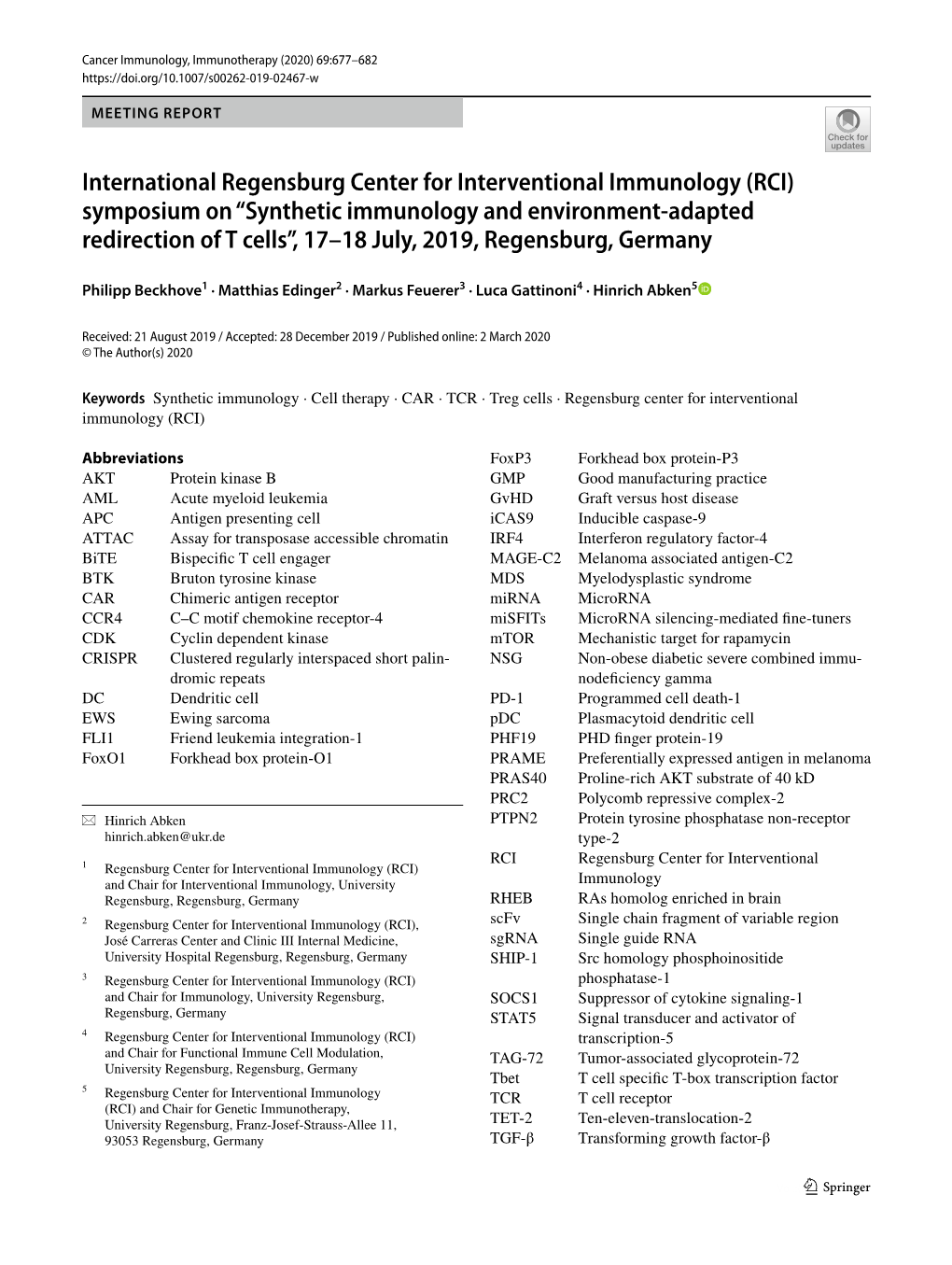International Regensburg Center for Interventional Immunology (RCI)