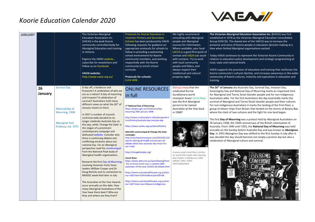 Koorie Education Calendar 2020