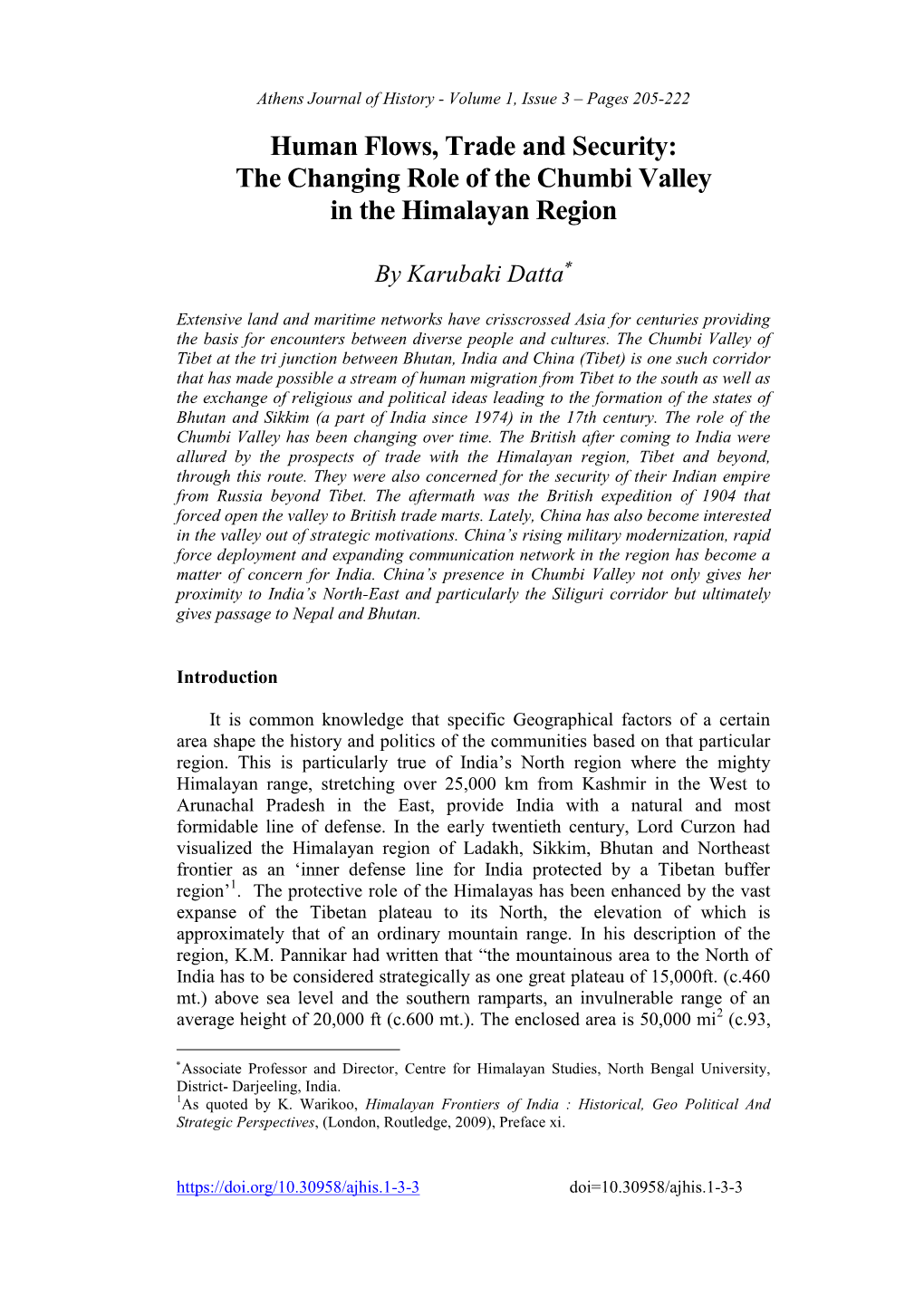 The Changing Role of the Chumbi Valley in the Himalayan Region