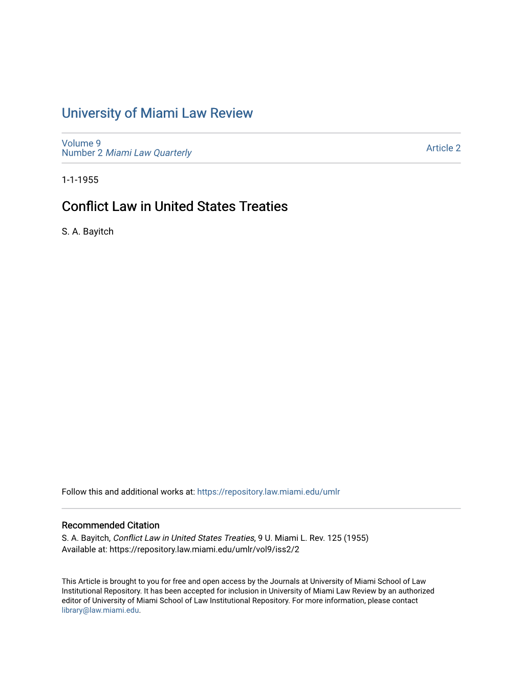 Conflict Law in United States Treaties* S