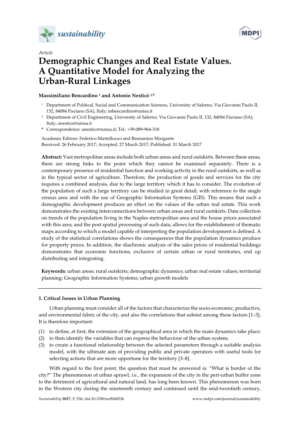 Demographic Changes and Real Estate Values. a Quantitative Model for Analyzing the Urban-Rural Linkages