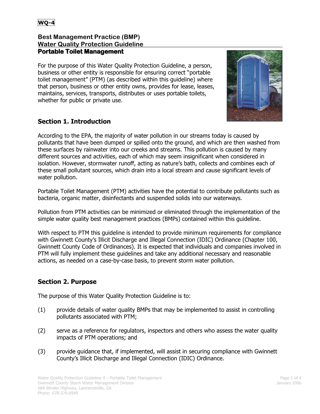 Water Quality Protection Guideline Portable Toilet Management