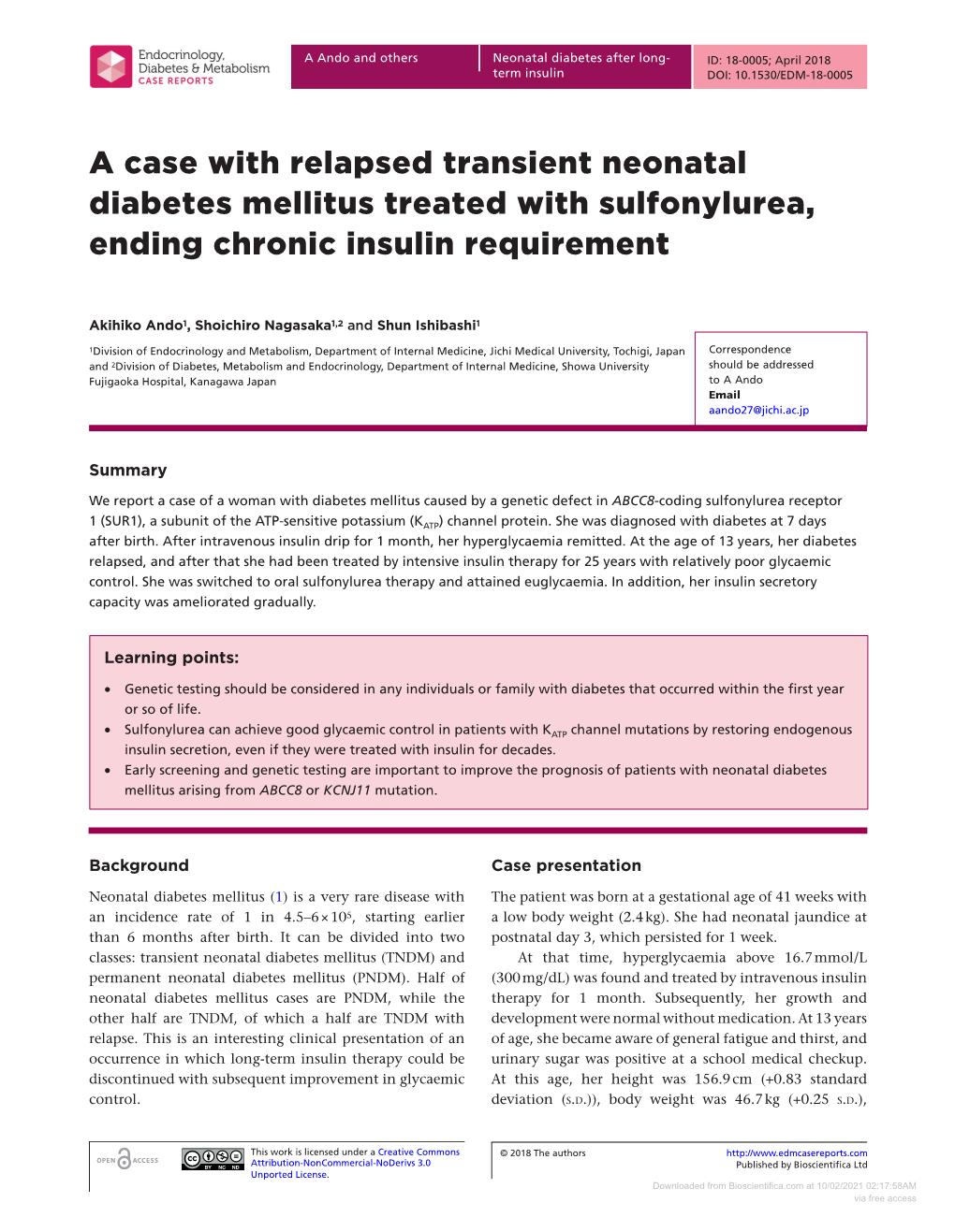 A Case with Relapsed Transient Neonatal Diabetes Mellitus Treated with Sulfonylurea, Ending Chronic Insulin Requirement