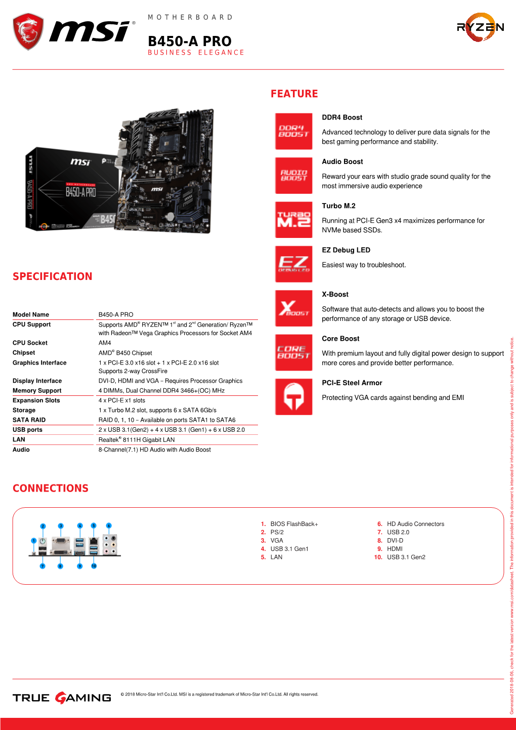 MSI B450-A PRO Datasheet