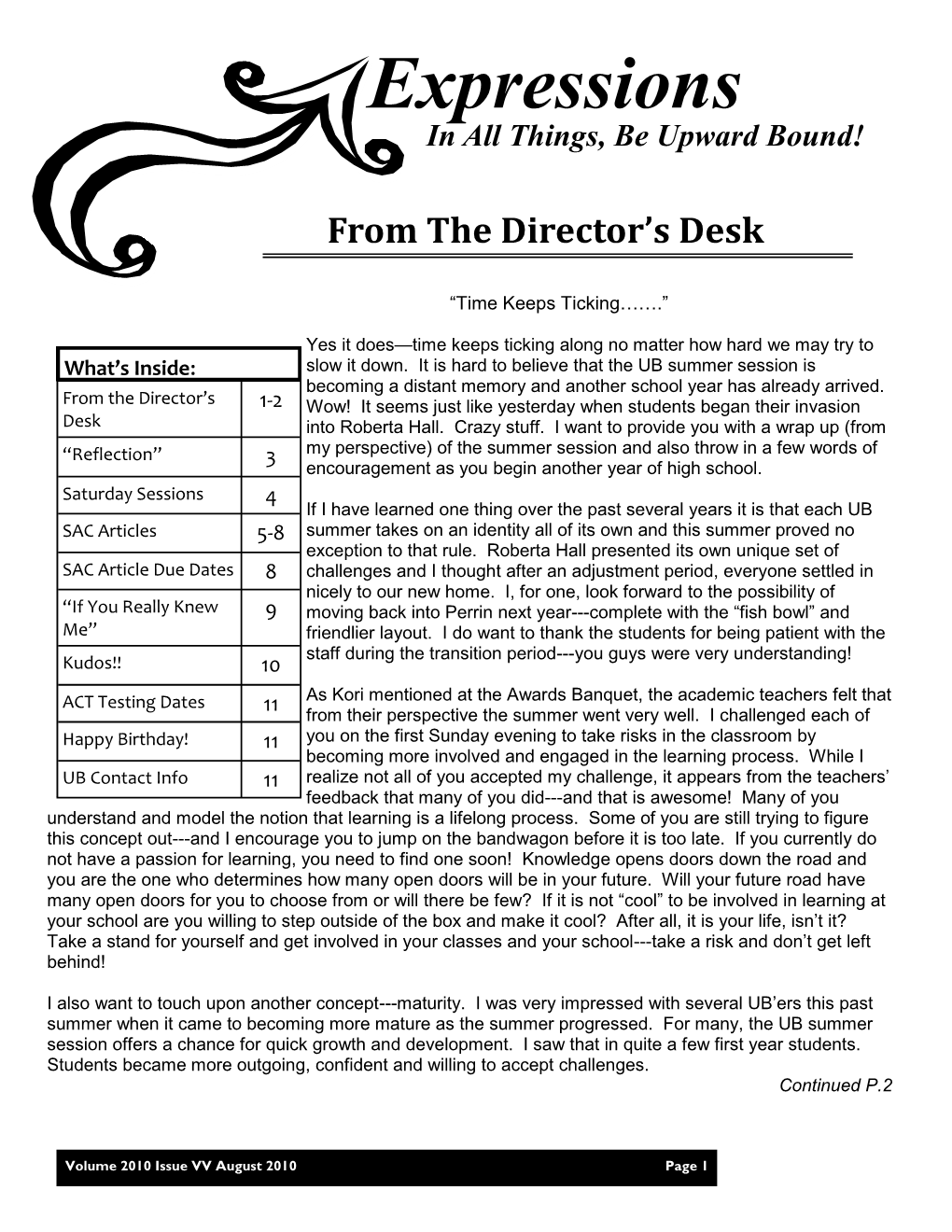 August 2010 Page 1 from the Director’S Desk Continued