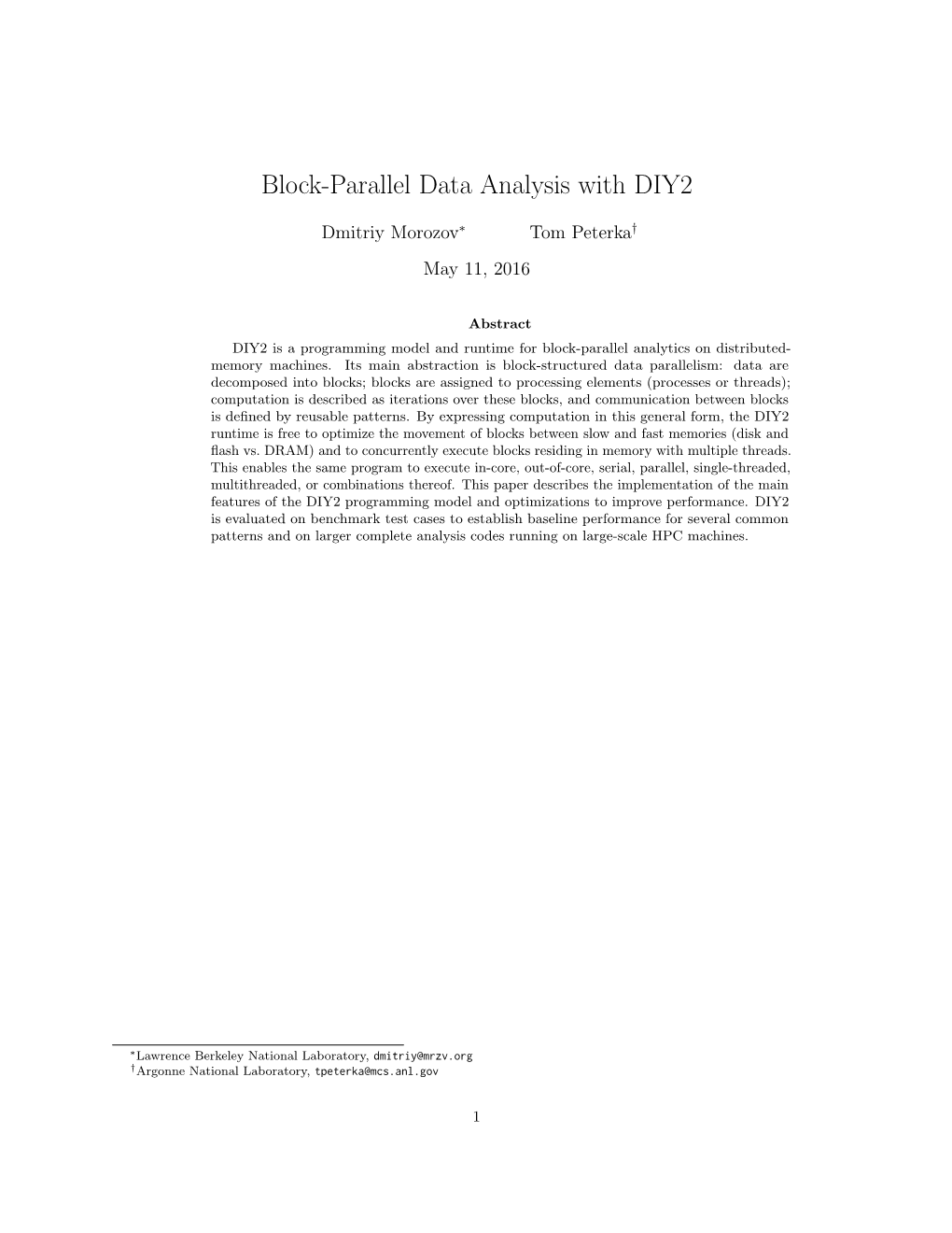 Block-Parallel Data Analysis with DIY2