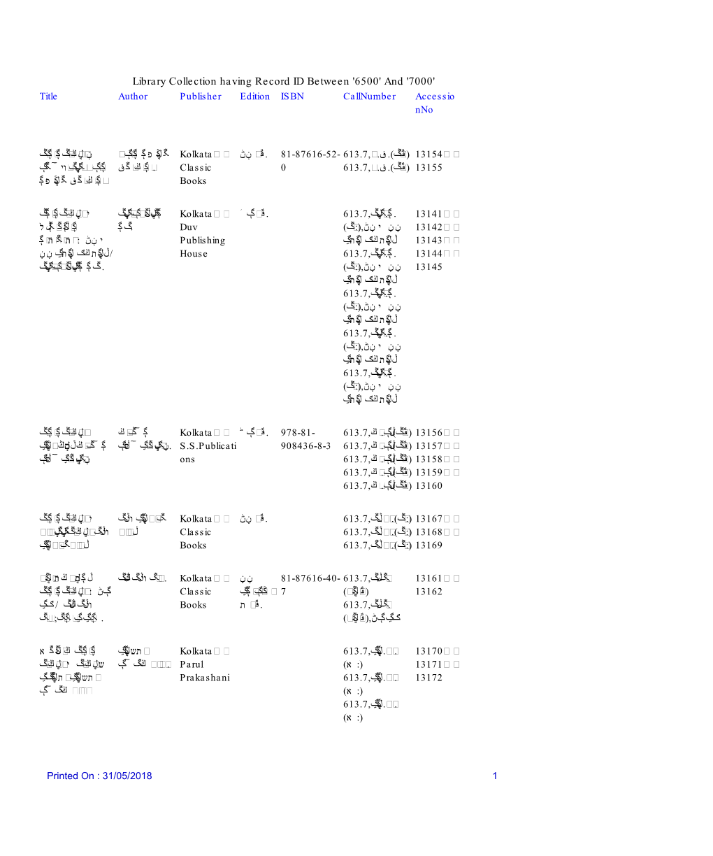 '6500' and '7000' Title Author Publisher Edition ISBN Callnumber Accessio Nno