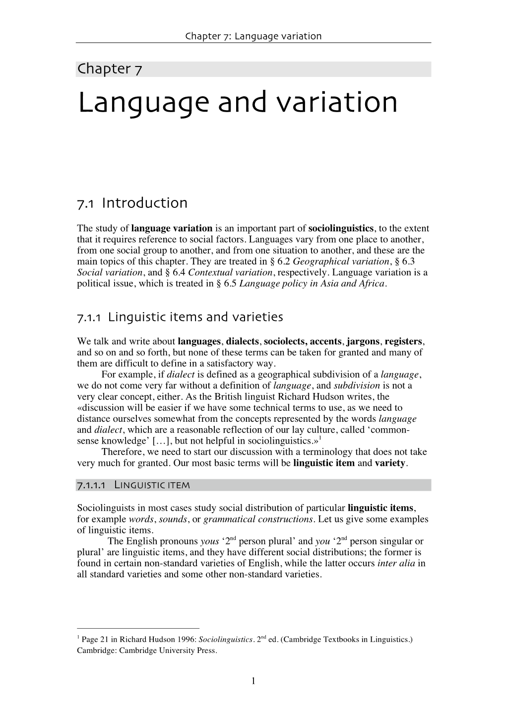 Chapter 7: Language Variation