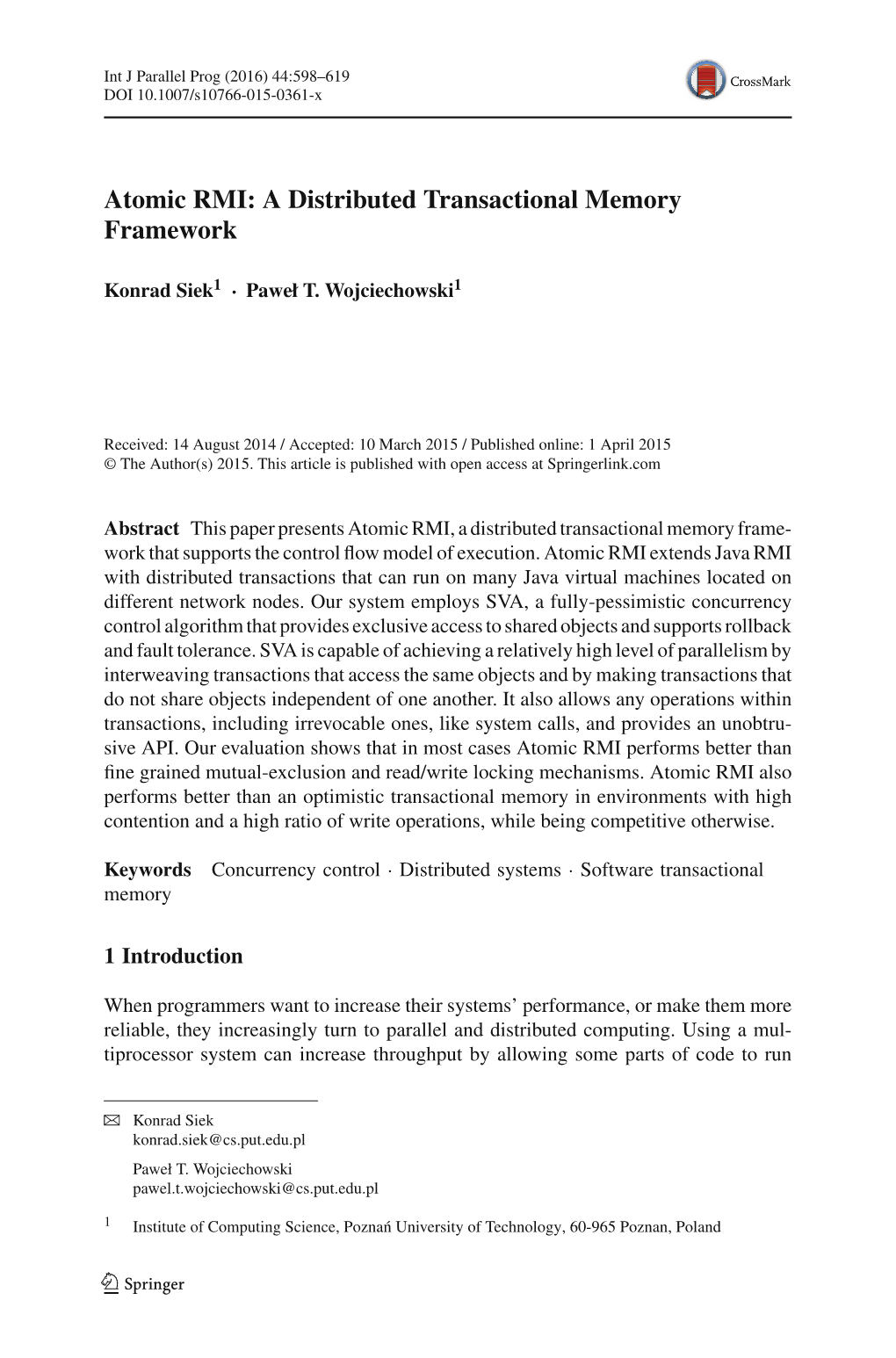 Atomic RMI: a Distributed Transactional Memory Framework