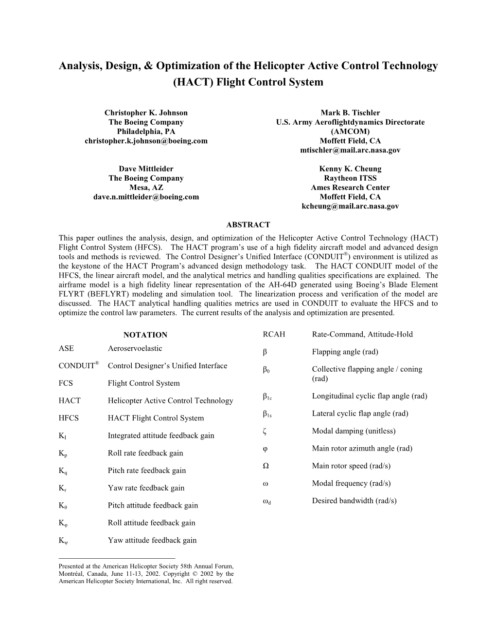 HACT) Flight Control System