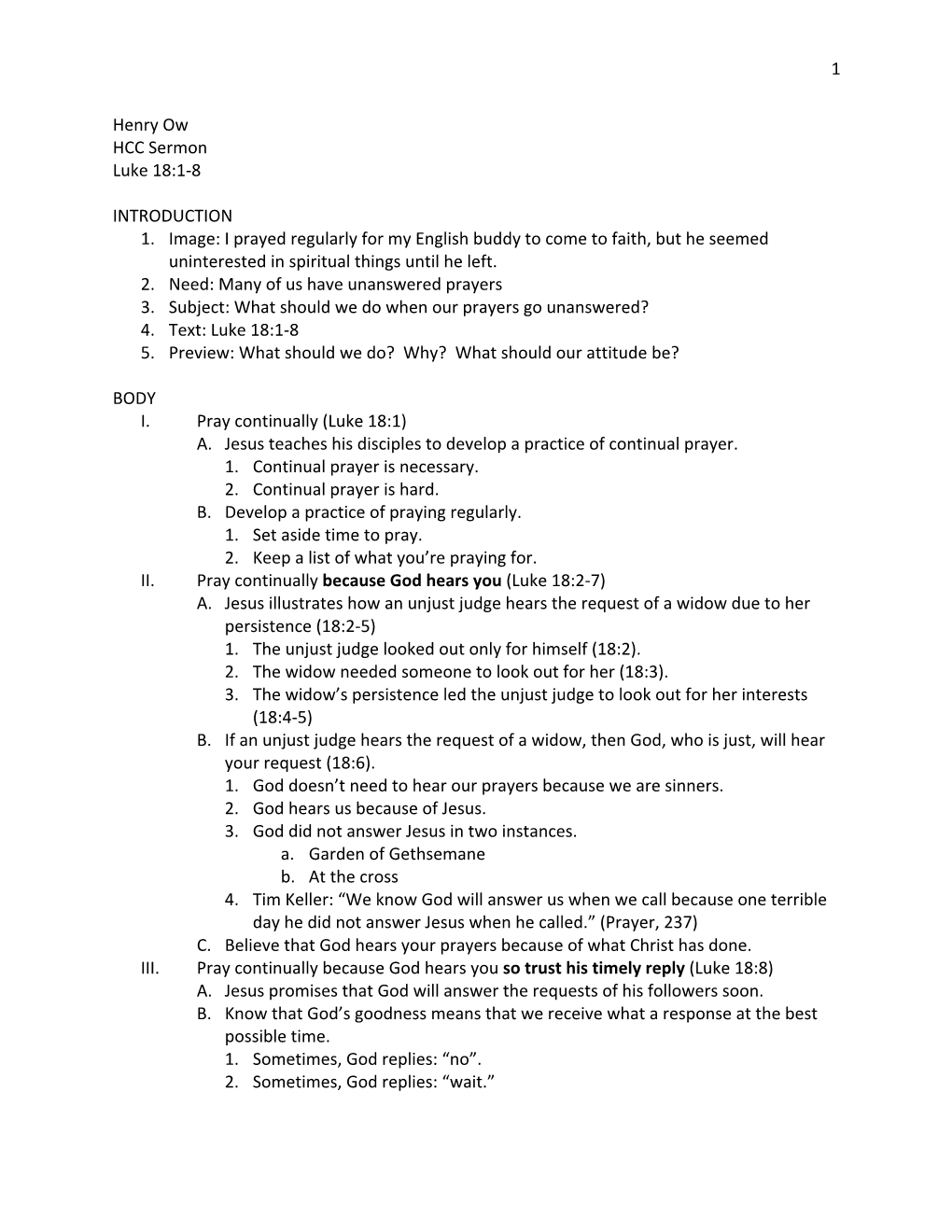 1 Henry Ow HCC Sermon Luke 18:1-8