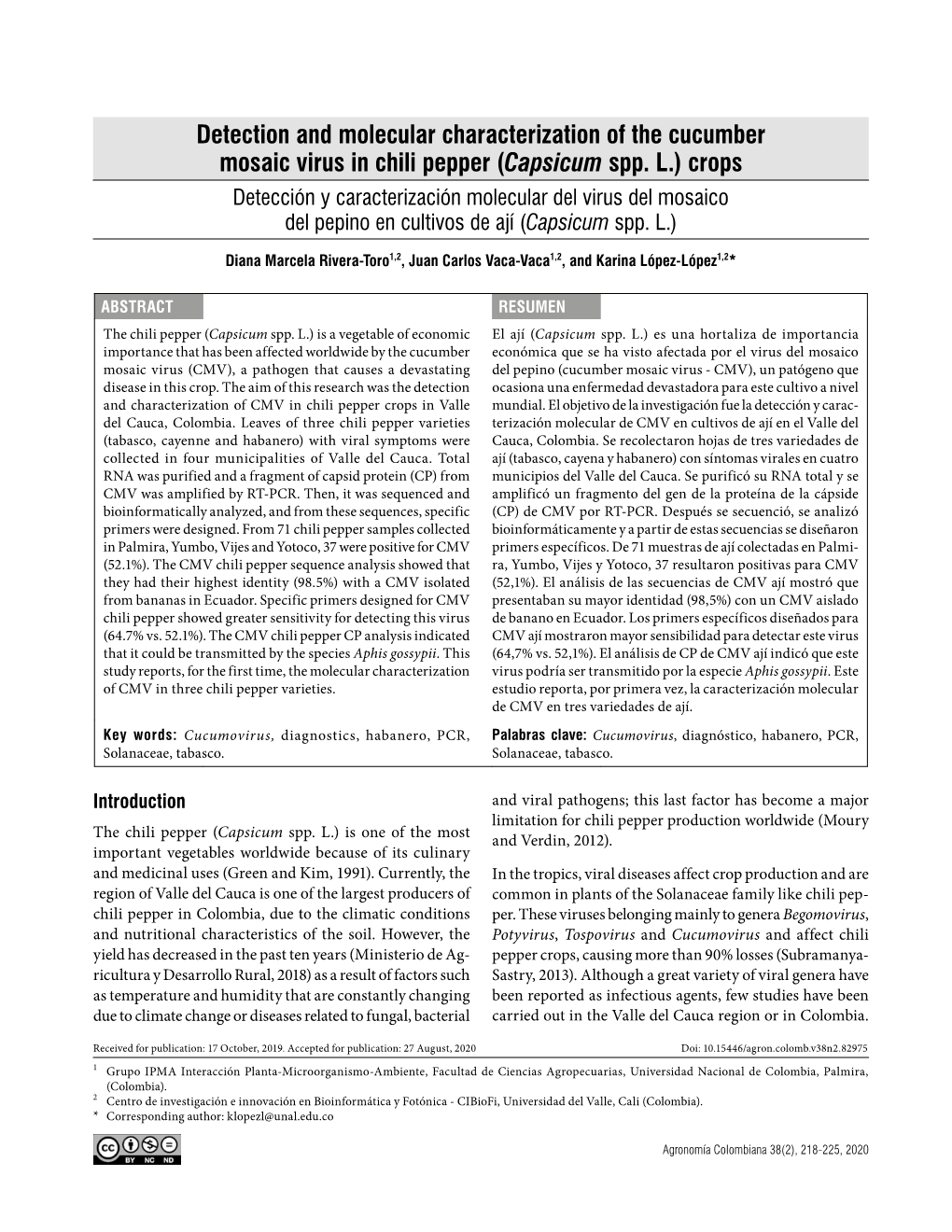 Detection and Molecular Characterization of the Cucumber Mosaic Virus in Chili Pepper (Capsicum Spp