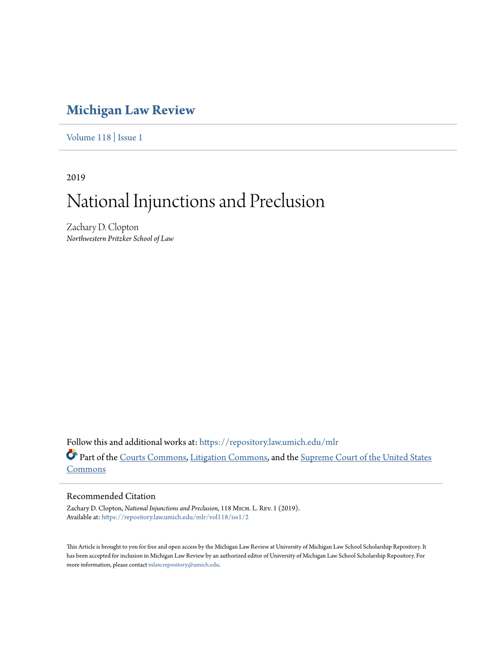 National Injunctions and Preclusion Zachary D