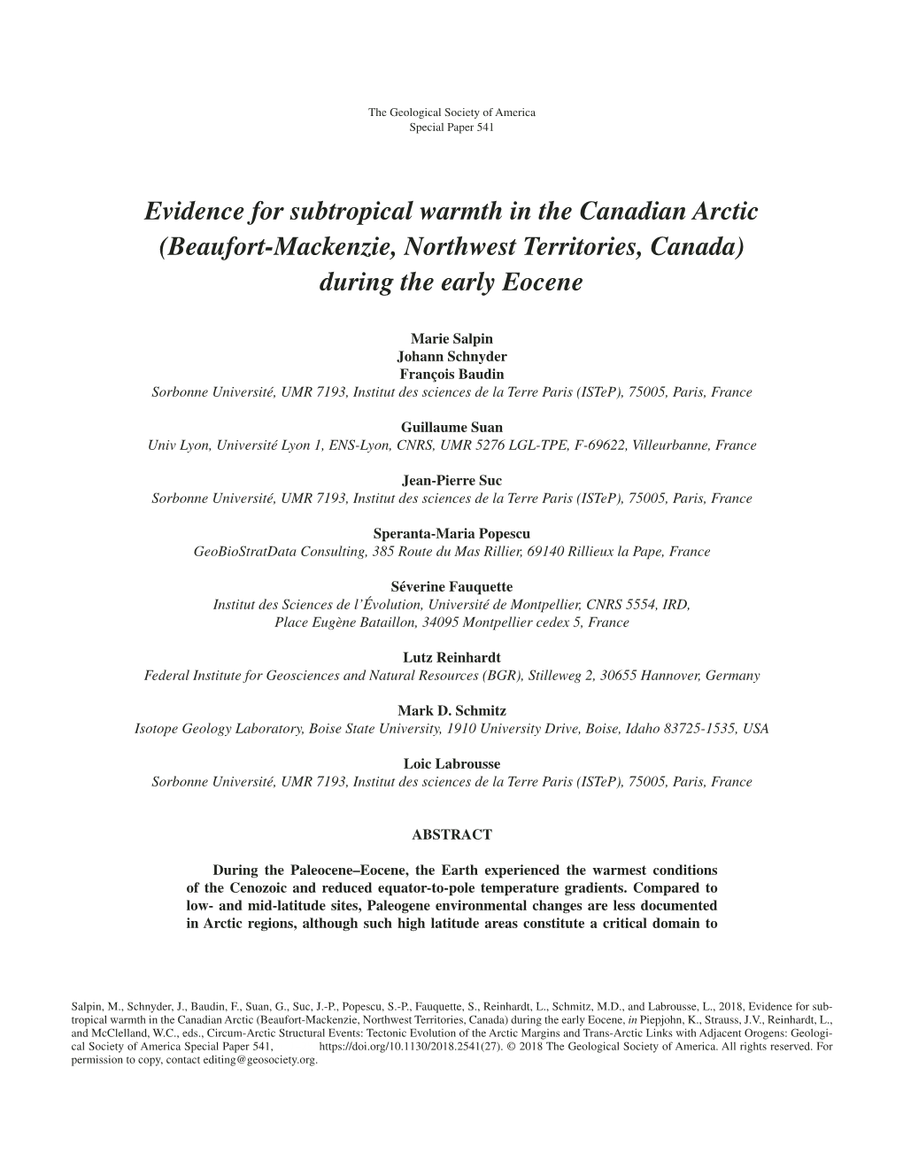 Evidence for Subtropical Warmth in the Canadian Arctic (Beaufort-Mackenzie, Northwest Territories, Canada) During the Early Eocene