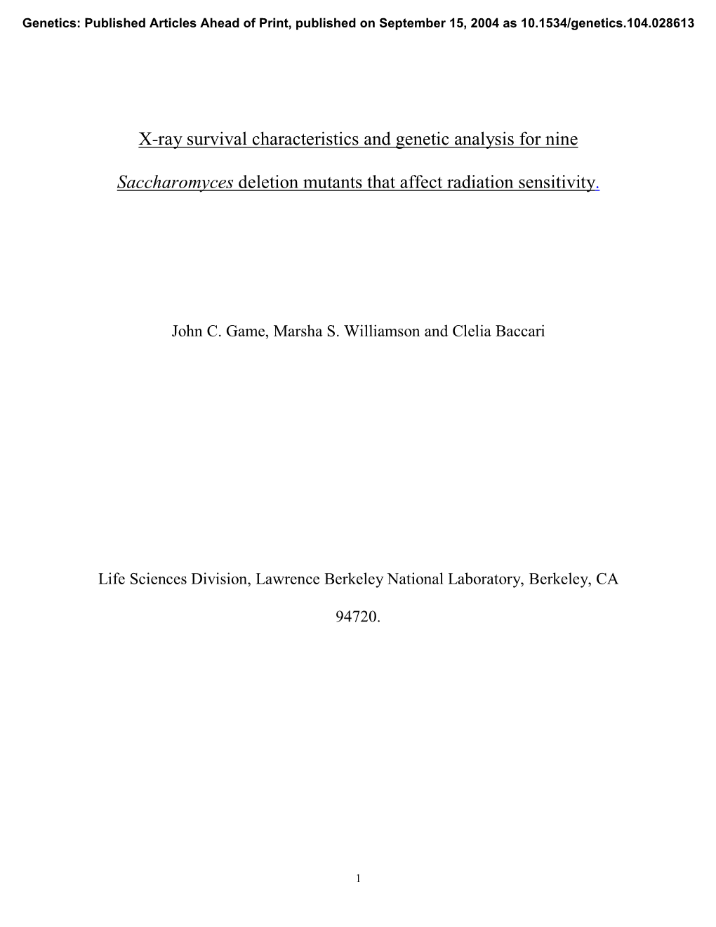 X-Ray Survival Characteristics and Genetic Analysis for Nine