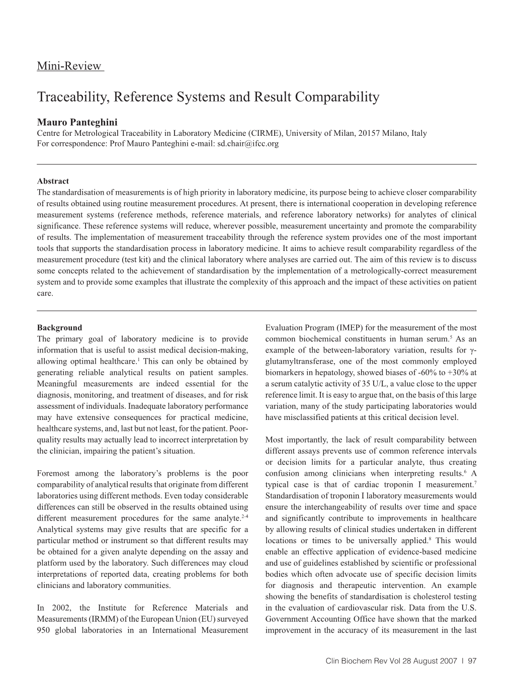 Traceability, Reference Systems and Result Comparability