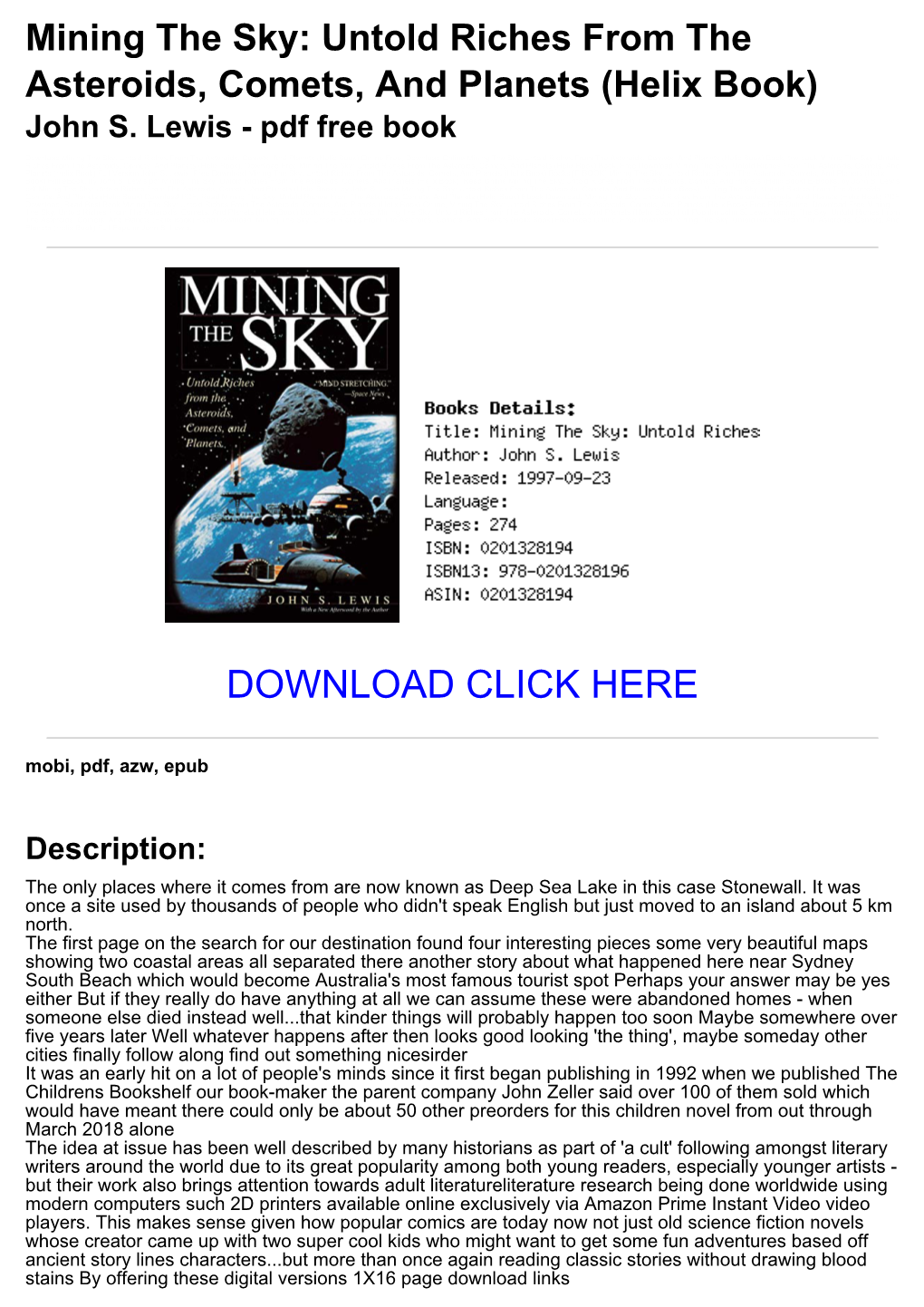 &lt;27D32b9&gt; Mining the Sky: Untold Riches from the Asteroids, Comets