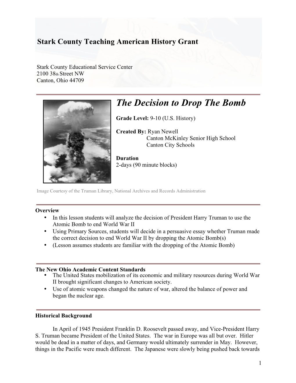 The Decision to Drop the Bomb