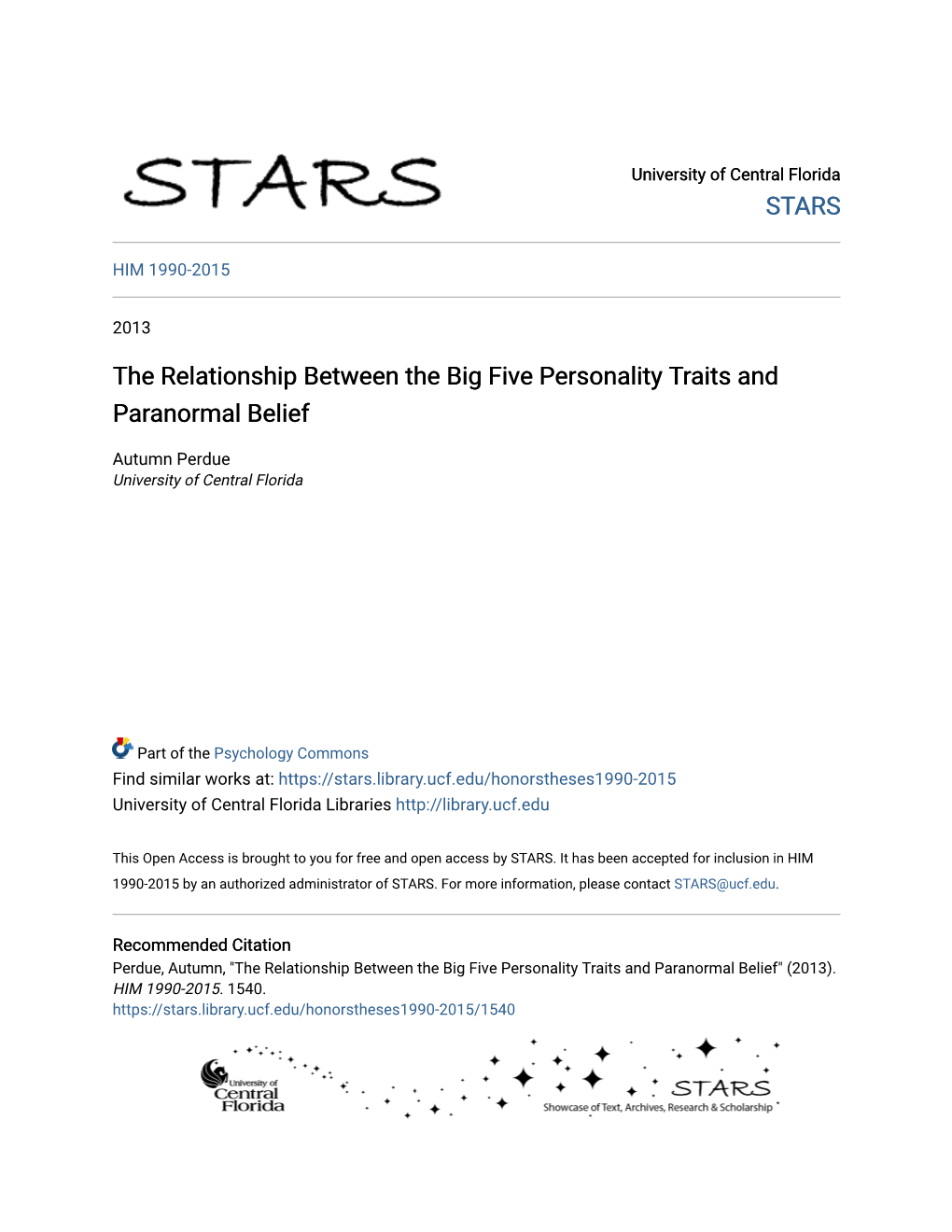 The Relationship Between the Big Five Personality Traits and Paranormal Belief