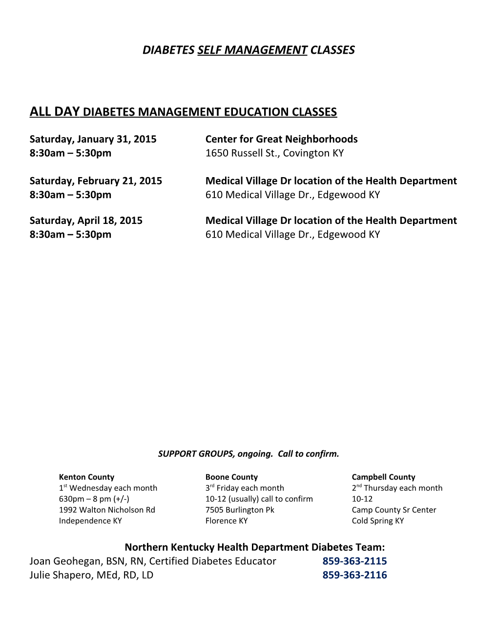 All Day Diabetes Management Education Classes