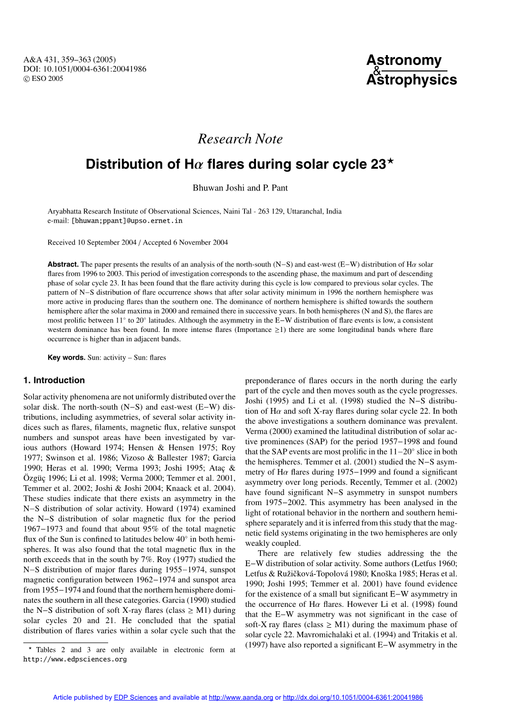 Distribution of Hα Flares During Solar Cycle 23