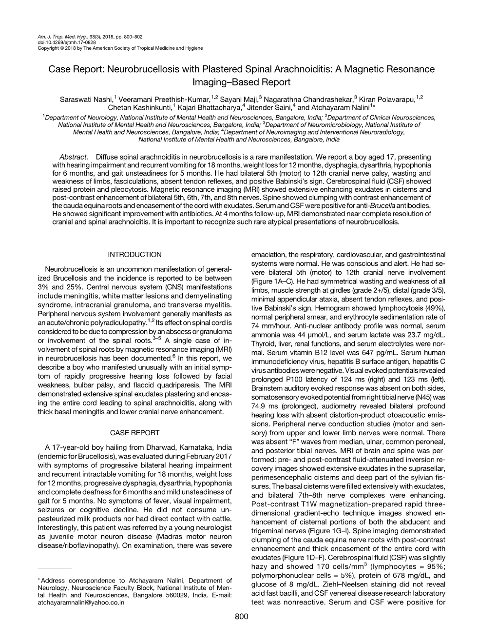 Case Report: Neurobrucellosis with Plastered Spinal Arachnoiditis: a Magnetic Resonance Imaging–Based Report