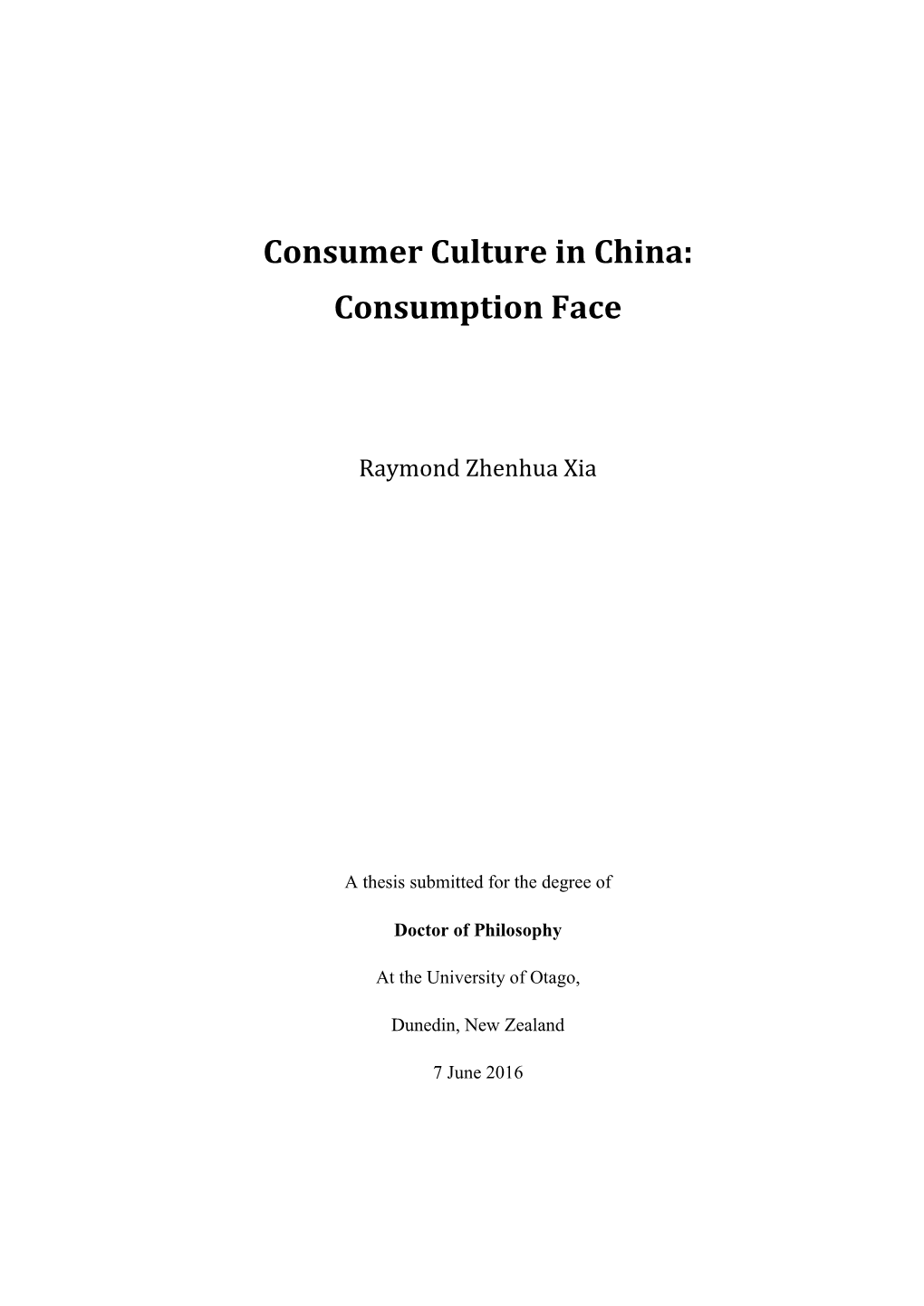 Consumer Culture in China: Consumption Face