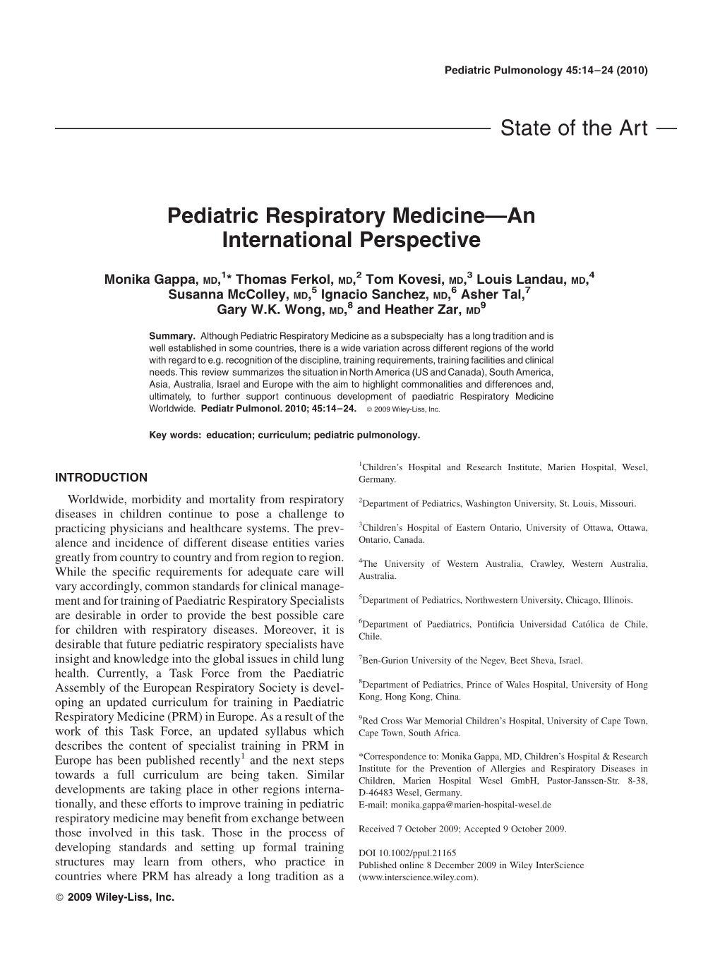 Pediatric Respiratory Medicine-An International Perspective
