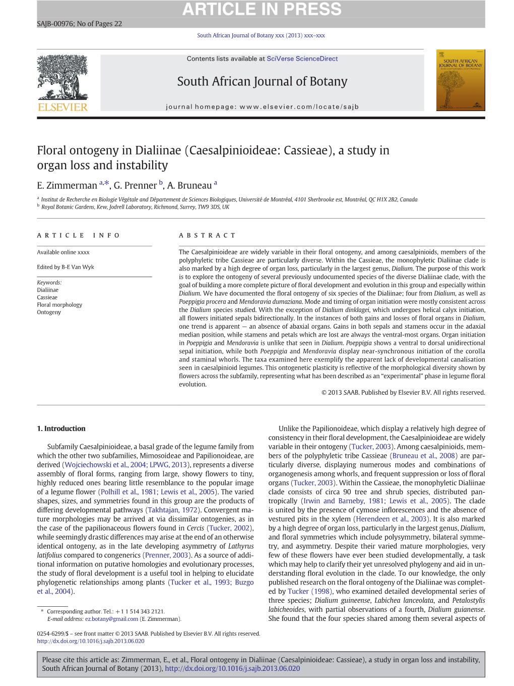 Caesalpinioideae: Cassieae), a Study in Organ Loss and Instability