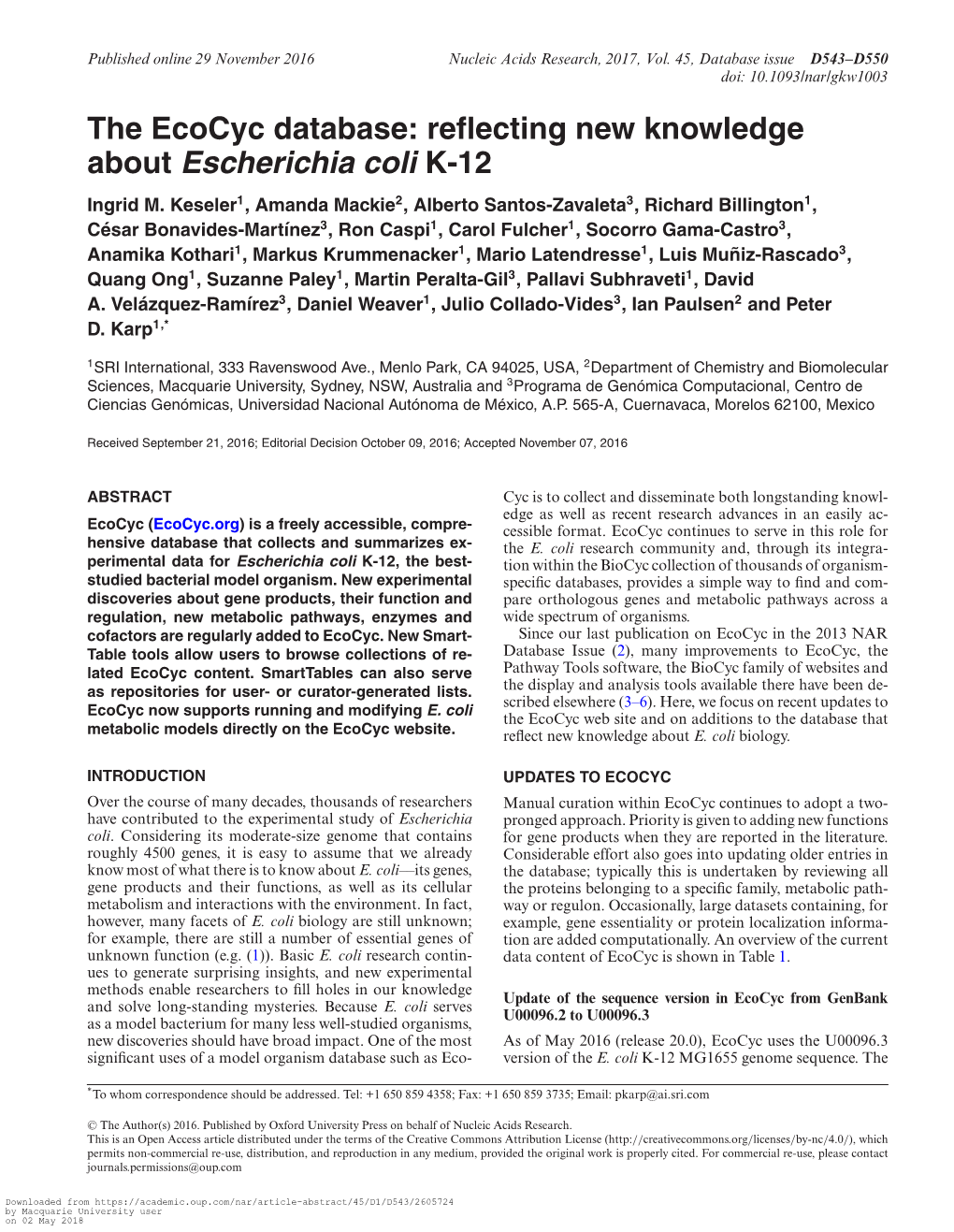 About Escherichia Coli K-12 Ingrid M