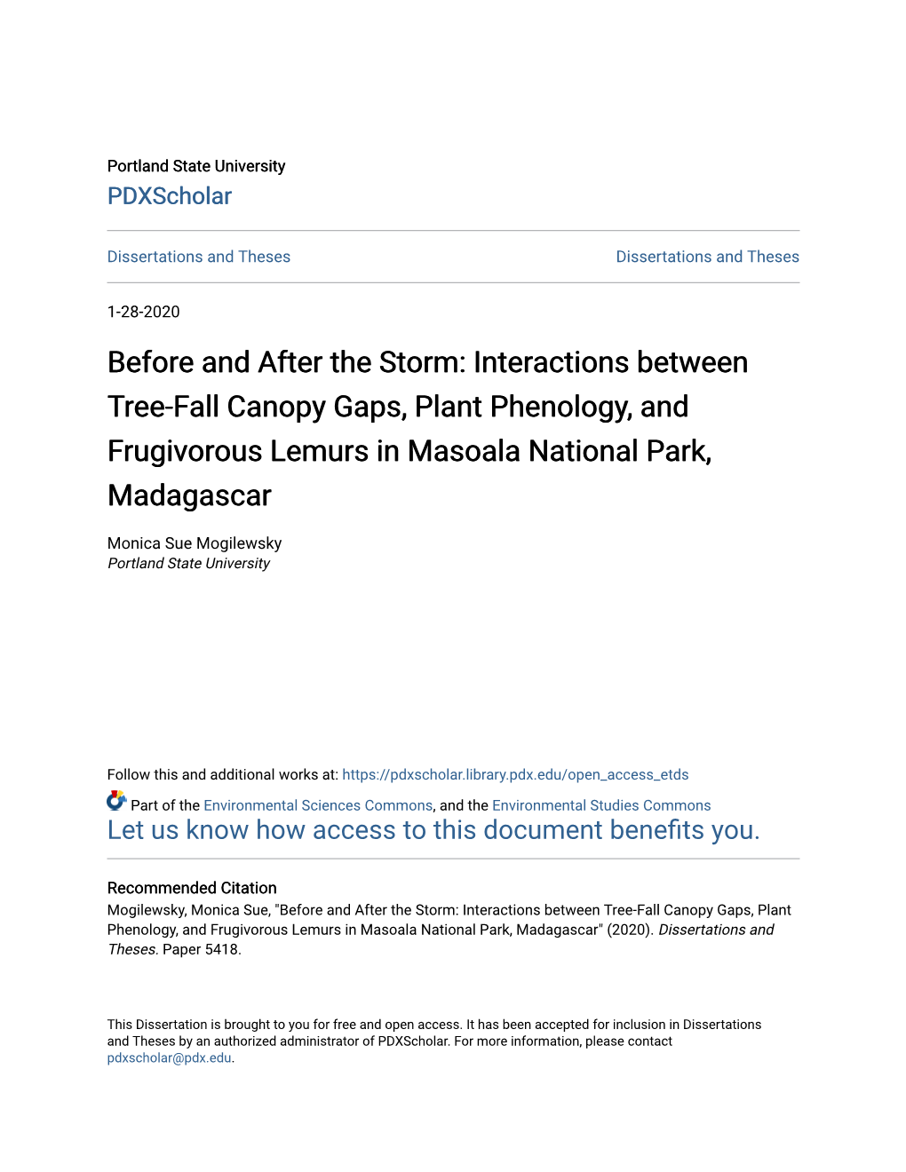 Before and After the Storm: Interactions Between Tree-Fall Canopy Gaps, Plant Phenology, and Frugivorous Lemurs in Masoala National Park, Madagascar