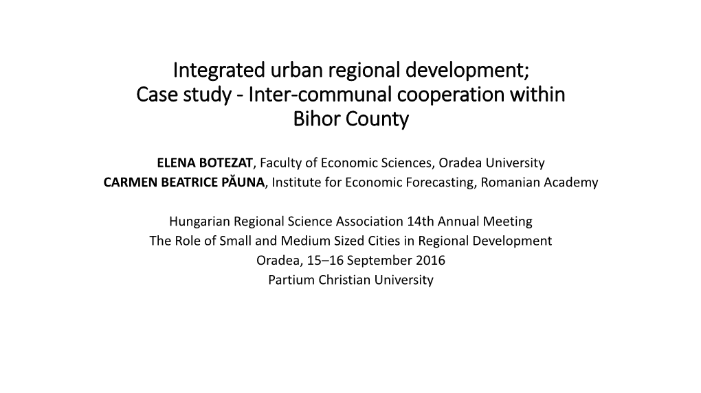 Integrated Urban Regional Development. Case Study