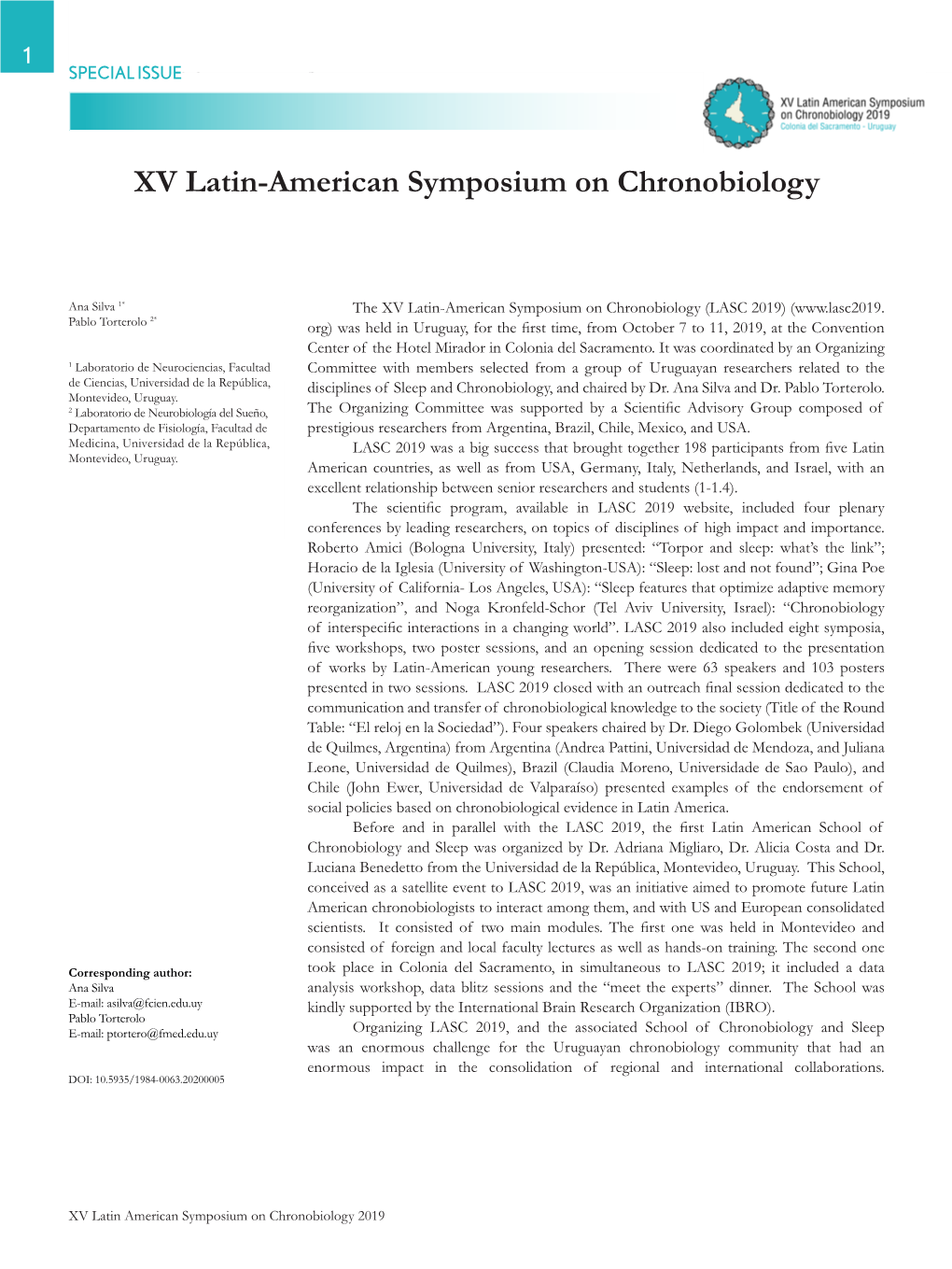 XV Latin-American Symposium on Chronobiology