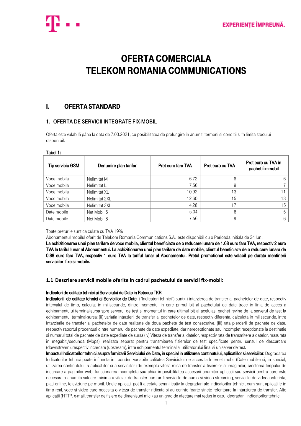 Oferta Comerciala Telekom Romania Communications