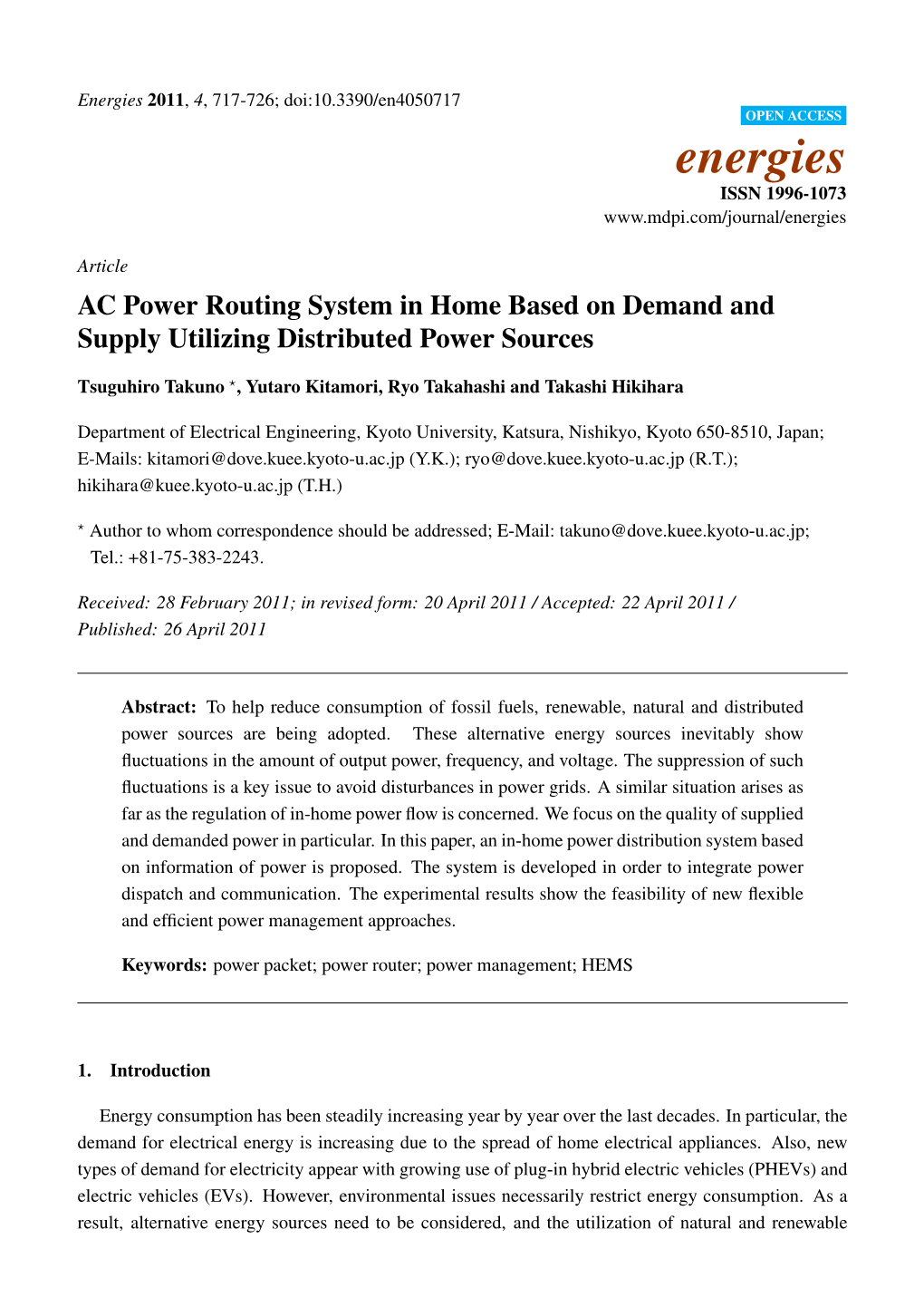 AC Power Routing System in Home Based on Demand and Supply Utilizing Distributed Power Sources