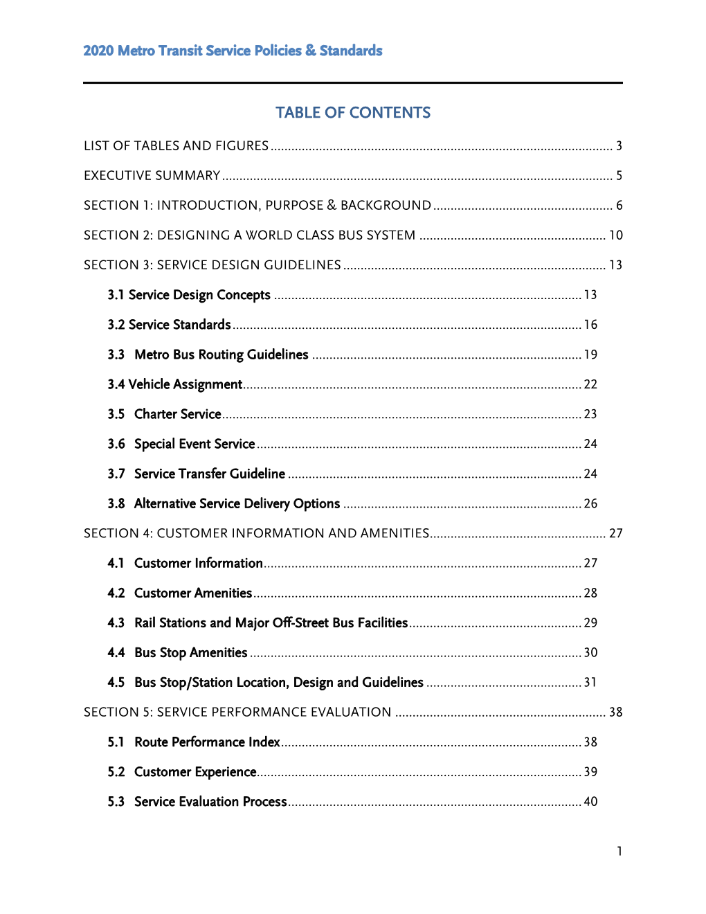 Transit Service Plan Policies and Standards