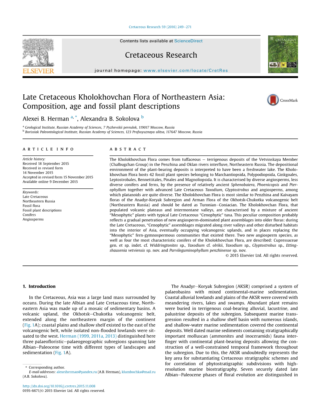 Late Cretaceous Kholokhovchan Flora of Northeastern Asia: Composition, Age and Fossil Plant Descriptions