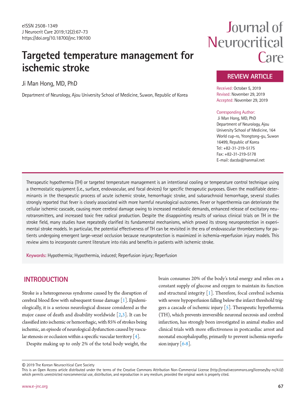 Targeted Temperature Management for Ischemic Stroke