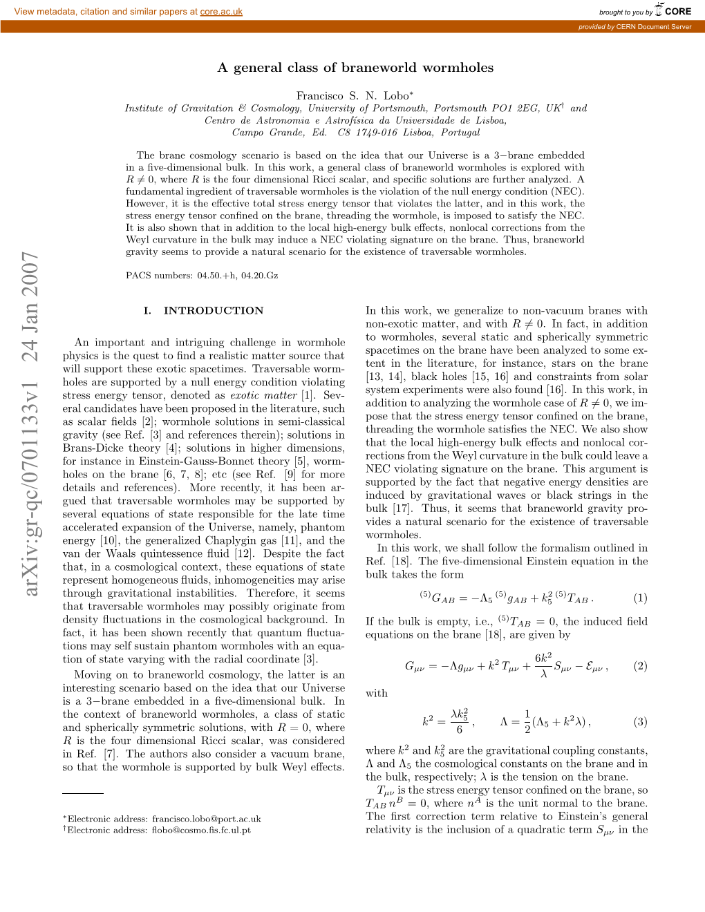 Arxiv:Gr-Qc/0701133V1 24 Jan 2007 † ∗ Ota H Omoei Upre Ybl Eleﬀects