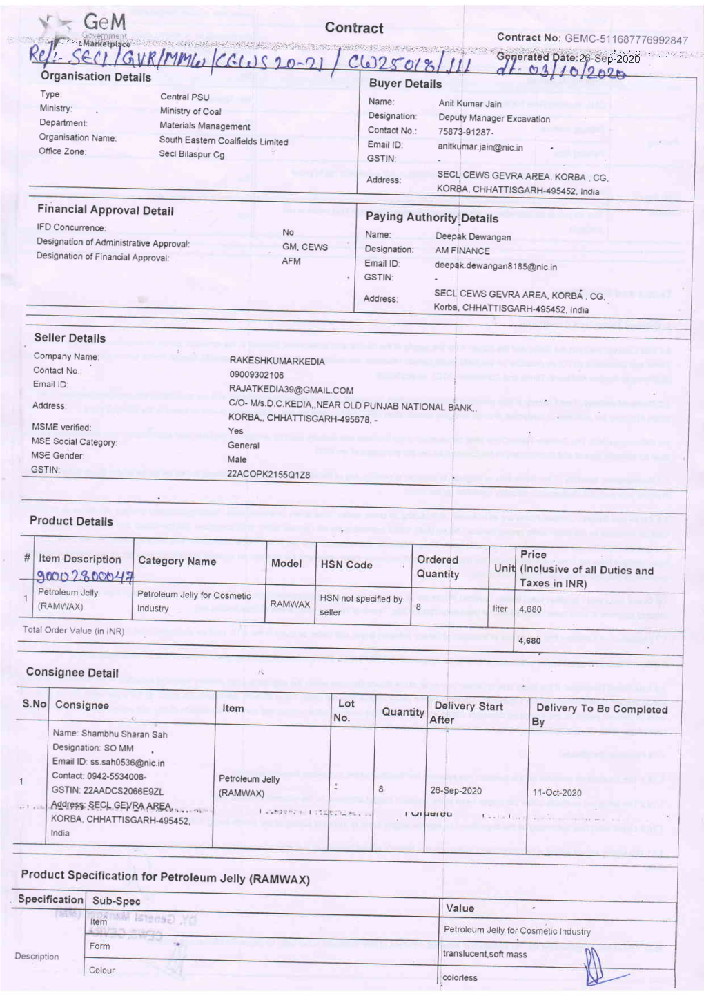 Zazf'):::::' Name: Name: Address: Secl CEWS GEVM AREA, KORBA , Cc