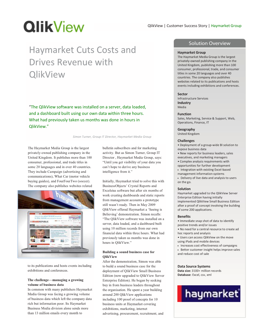 Haymarket Cuts Costs and Drives Revenue with Qlikview
