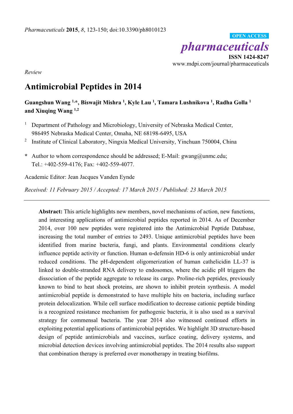 Antimicrobial Peptides in 2014