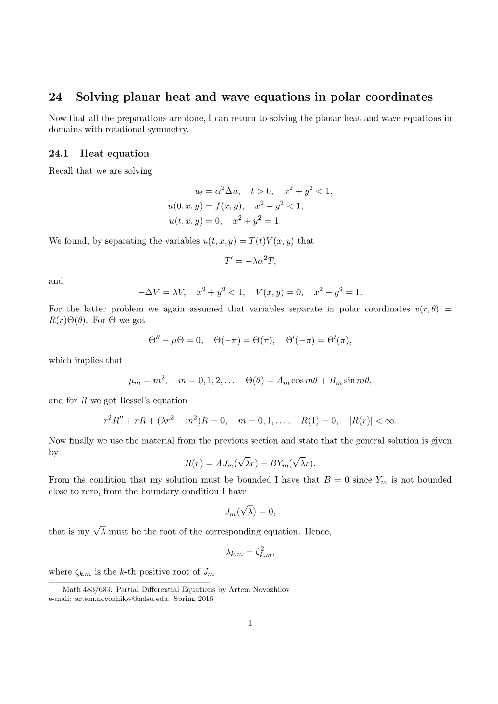 24 Solving Planar Heat and Wave Equations in Polar Coordinates