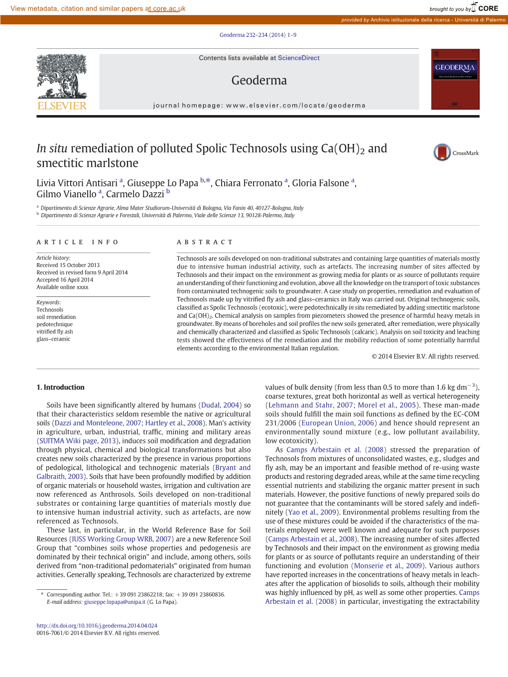 In Situ Remediation of Polluted Spolic Technosols Using Ca(OH)2 and Smectitic Marlstone