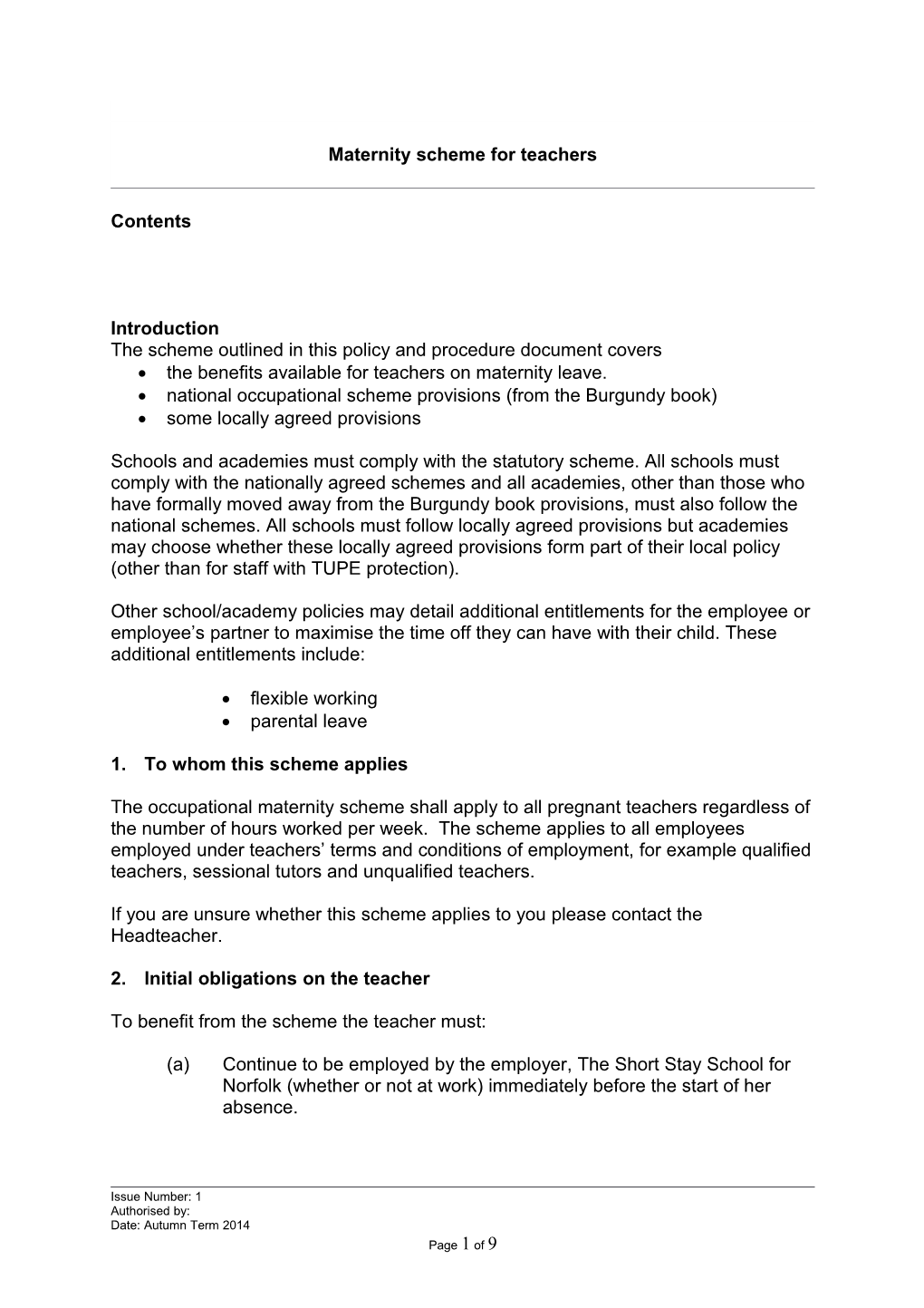 P208b Maternity Scheme for Teachers