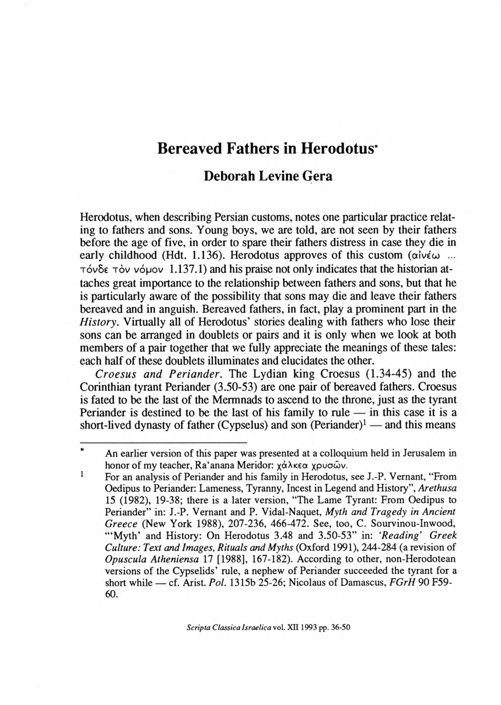 Bereaved Fathers in Herodotus*