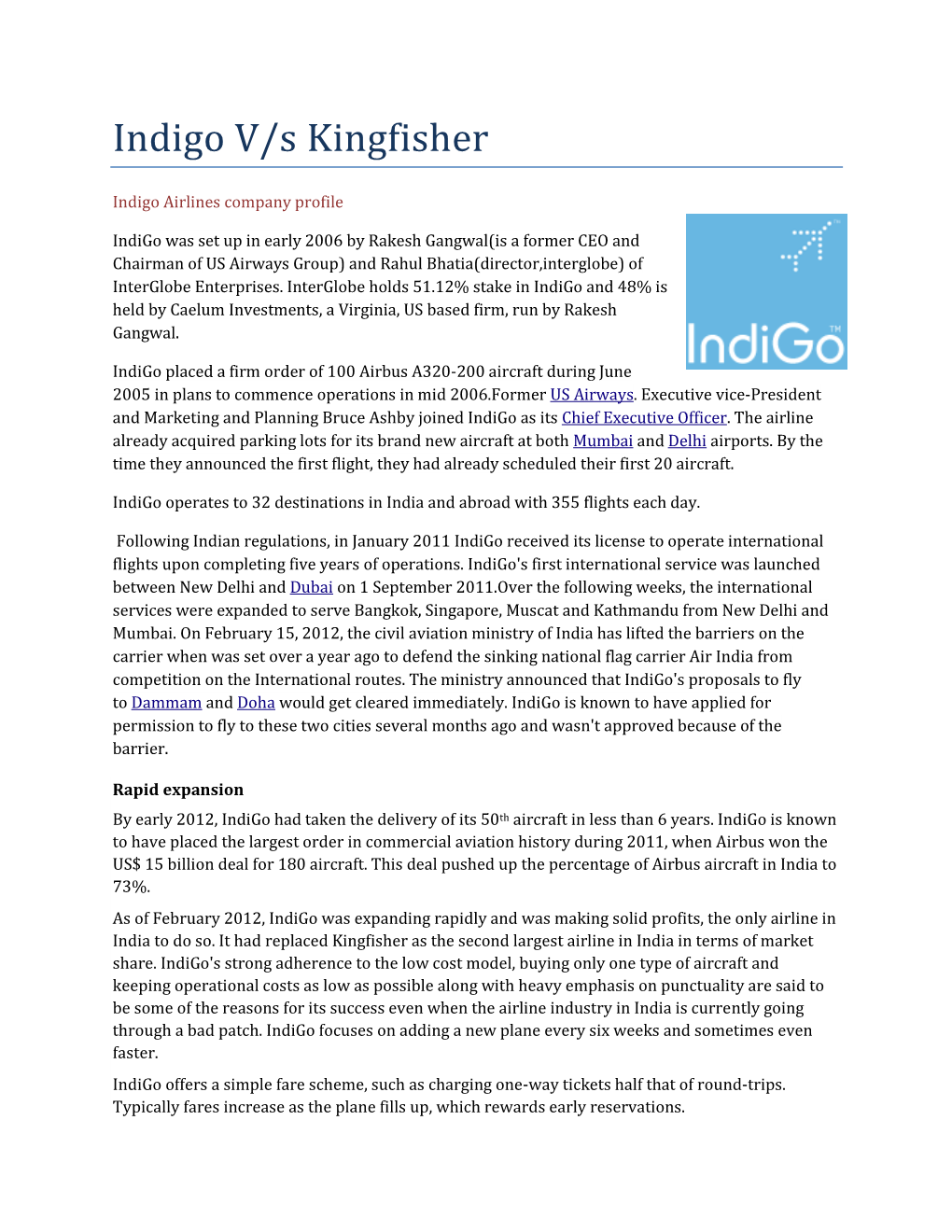 Indigo V/S Kingfisher