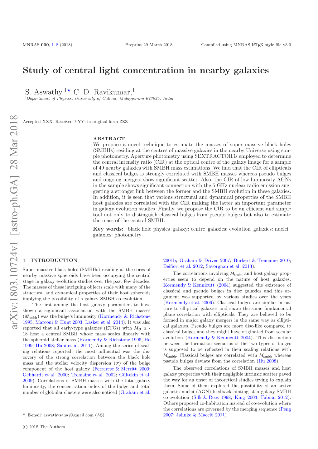 Study of Central Light Concentration in Nearby Galaxies
