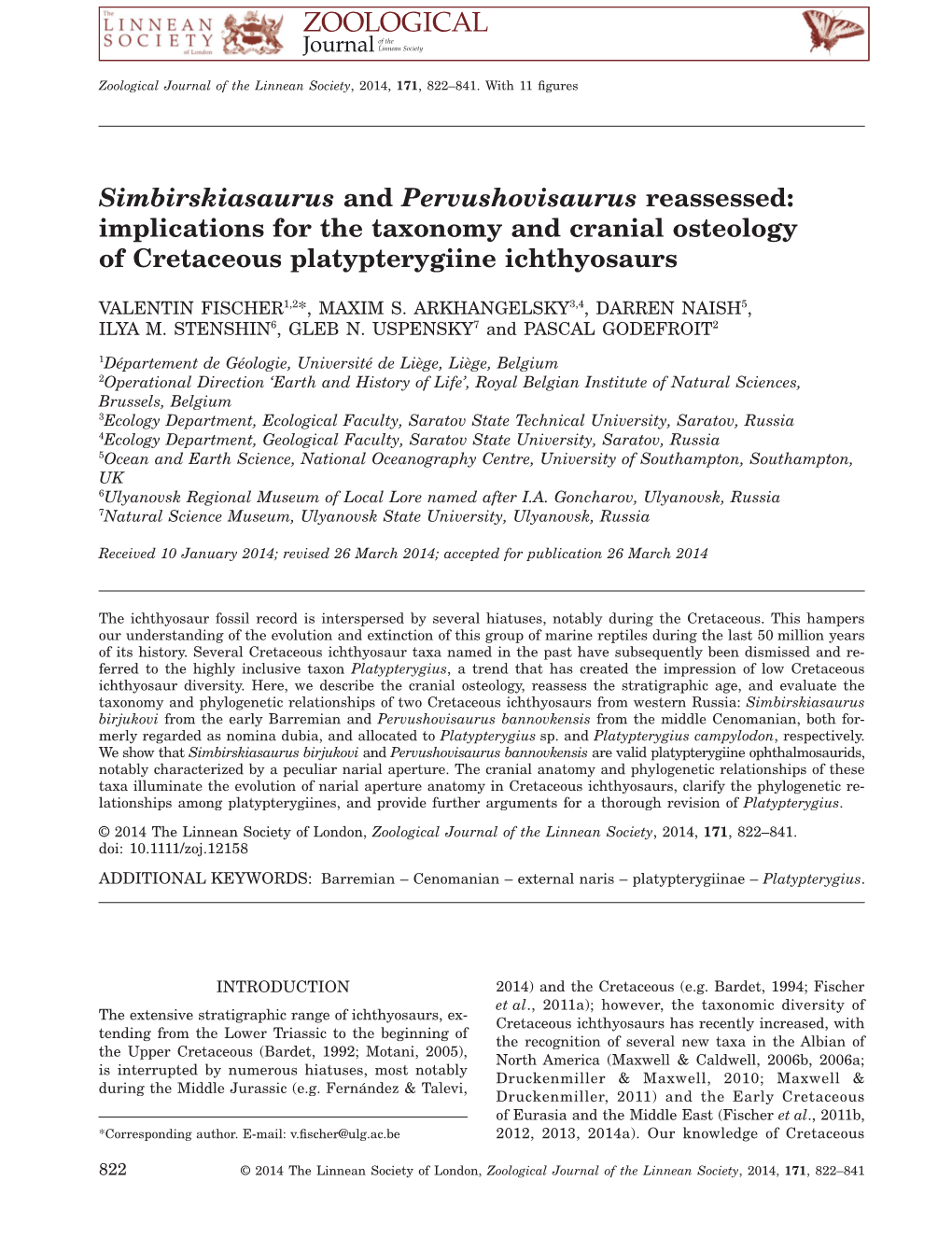 Simbirskiasaurus and Pervushovisaurus Reassessed: Implications for the Taxonomy and Cranial Osteology of Cretaceous Platypterygiine Ichthyosaurs